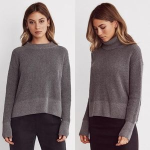 Vetta Capsule Wardrobe Cropped Mockneck Sweater Detachable Turtleneck Cowl Gray